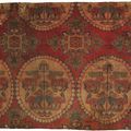 A fine silk samite fragment with confronted deer and lions, Central Asia, Sogdiana, 8th-9th century