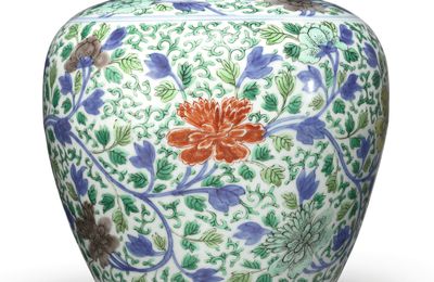 A wucai 'peony' jar, Kangxi mark and period  (1662-1722)