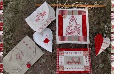 Broderie rouge, couture et patchwork