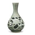 A rare Zhejiang celadon reticulated vase, China, Ming Dynasty, 14th-15th century