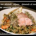 Riz aux shiitaké, algues, épinards et crevettes