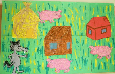 Fresque sur le thème des Trois petits cochons