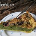 Tarte à la frangipane de matcha, framboises et chocolat blanc