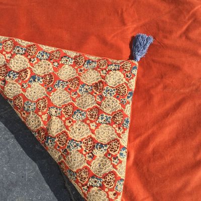 Bout de lit, sofa cover, plaid, mini édredon, jeté de canapé,réversible, velours rouille et coton block print