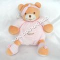 Doudou Peluche Boule Ours Rose et Vichy Rose Bandeau Takinou