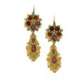 Pair of gold and gem set pendent earrings, Circa 1825, composite 