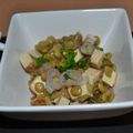 Salade de lentilles blondes au tofu fumé et oignon rouge