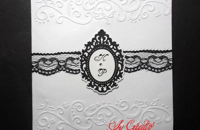 FAIRE-PART MARIAGE thème BAROQUE noir et blanc