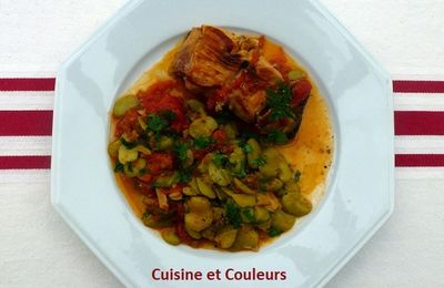 Lapin aux fèves, tomates et sariette à la cocotte mn