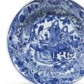 A  blue and white "Musicians" dish, circa 1700