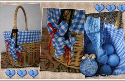 Vieux panier et vichy bleu