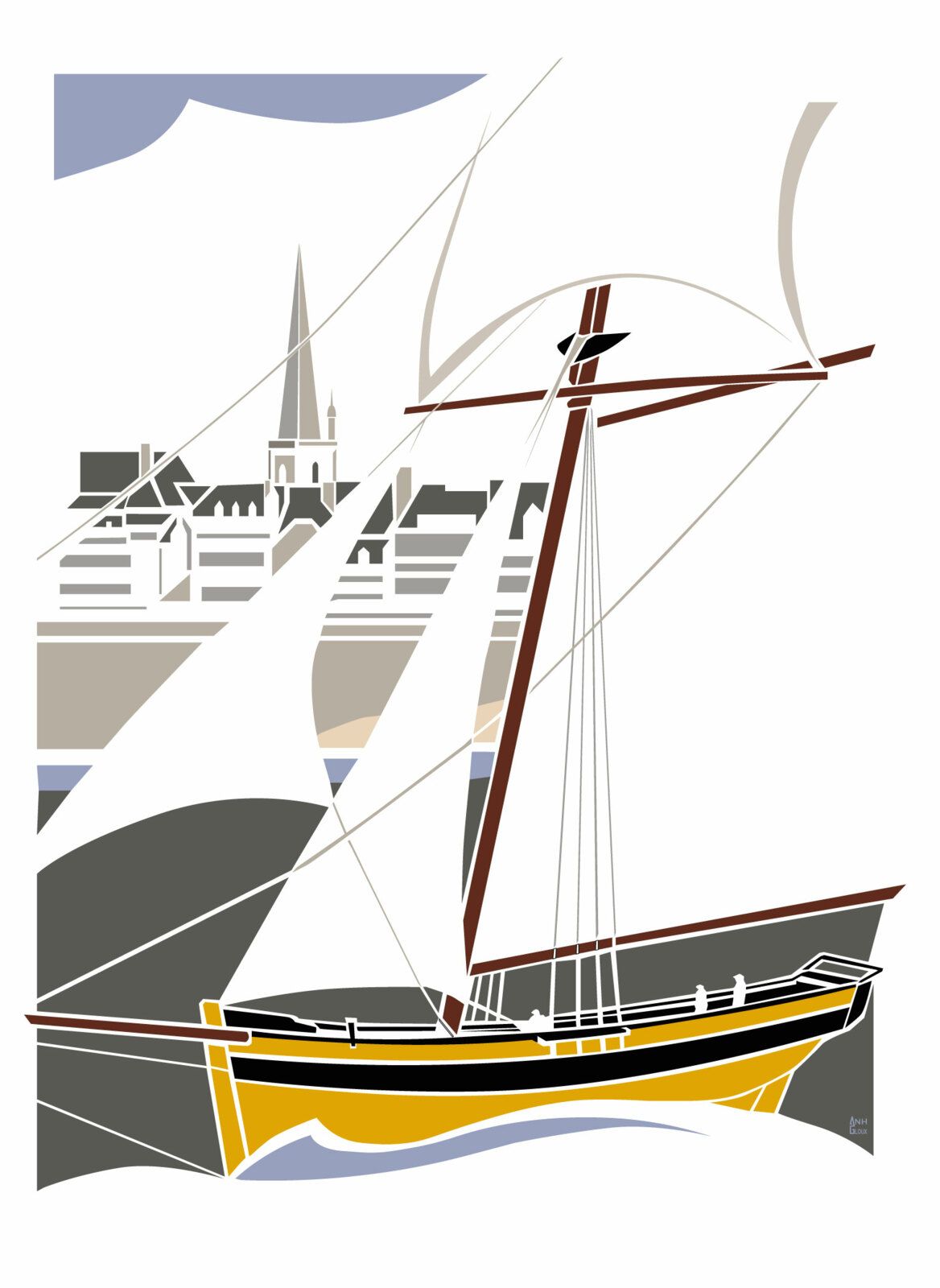 Voilier du patrimoine devant Saint Malo. Découpe papier