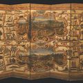 An Important French 18th century double-sided five-fold painted screen, depicting the continents of America, Africa and Asia