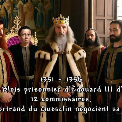   1351 -1356 Charles de Blois prisonnier d'Édouard III d’Angleterre, 12 commissaires, dont Bertrand du Guesclin négocient sa liberté. 