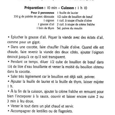 PALETTE DE PORC AUX LENTILLES