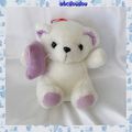 Doudou Peluche Ours Assis Blanc Coussin Violet CP