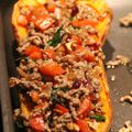 Courge butternut farcie au boeuf, cranberries et noix