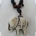 Pendentif Style Surfeur Totem Eléphant Os de Yak Cordon Noir Réglable Mixte