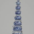 Pair of Flower pyramids in the form of a stacked obelisk, the Metaale Pot, Lambertus van Eenhoorn, Delft, ca. 1710 - ca. 1720