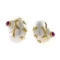 A pair of shell and ruby earclips, Maz