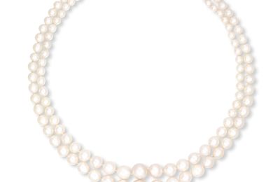 Important natural pearl, cultured pearl and diamond necklace 