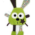 Doudou plat lapin vert marron