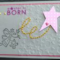 Carte de naissance fille féérique avec étoiles et touche de broderie