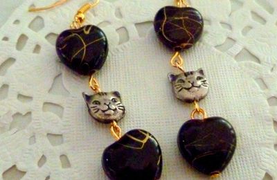 Boucles d'oreille pendantes "J'aime mon chat"