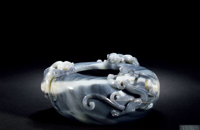 A Rare Black and White Jade ‘Chilong’ Washer, Seal Mark and Period of Jiaqing (1796-1820)