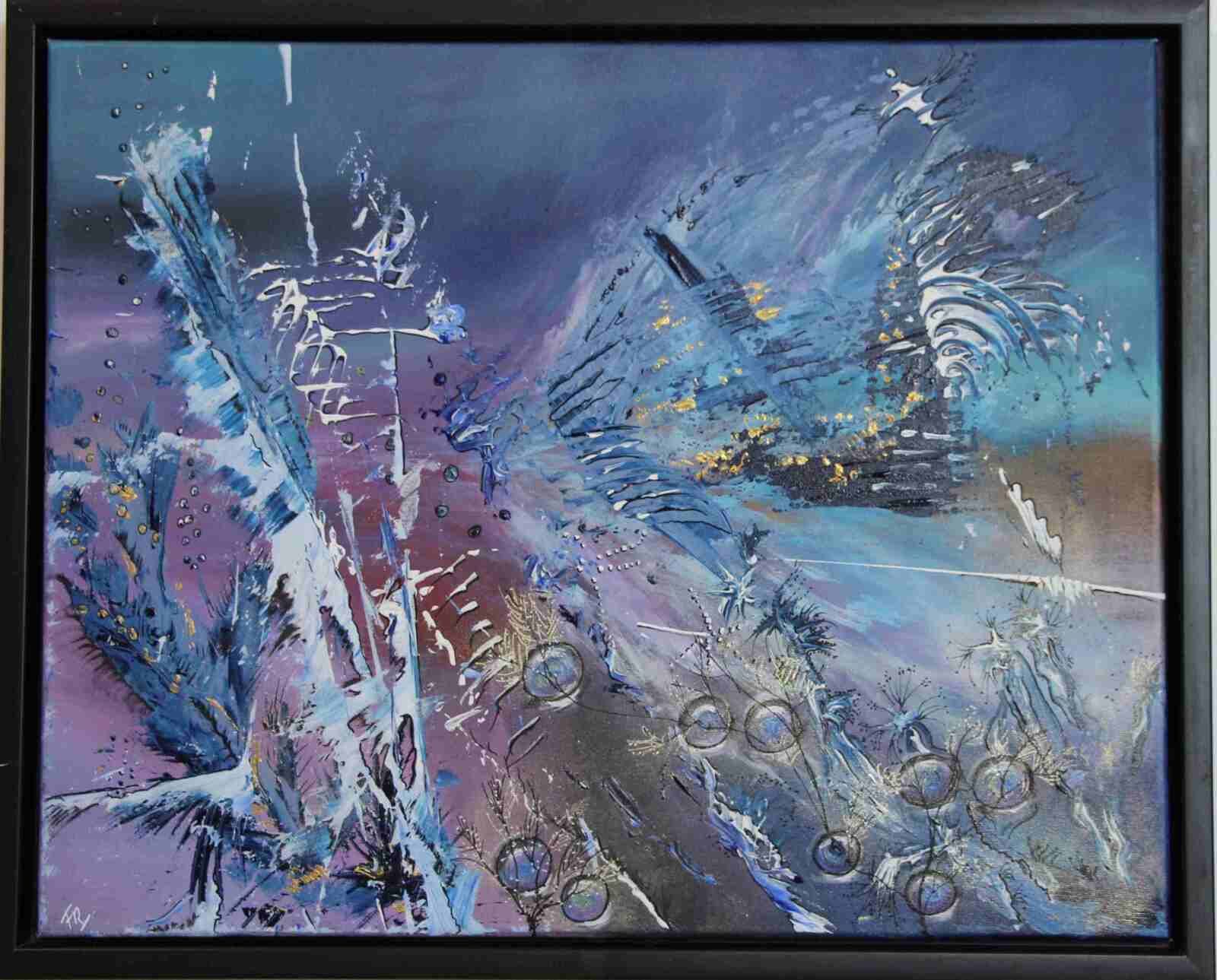 Terrain de jeu marin- acryl 2020 - 40 50 cm-cadre noir (n°156),