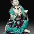 A turquoise and aubergine-glazed figure of a Bodhisattva, 18th-19th century