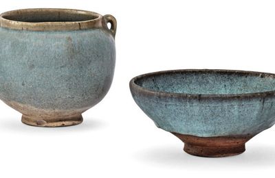 A 'Jun' handled jar and a 'Jun' bowl, Yuan and Ming Dynasty