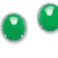A pair of jadeite and diamond earrings