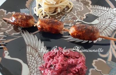 Pesto de betterave persil et ses brochettes et nouilles asiatiques, Bonne Fête des Pères