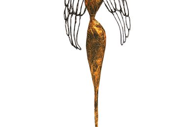 Sculpture Ange-gardien doré, sculpture d'ange, ailes en bioplastique