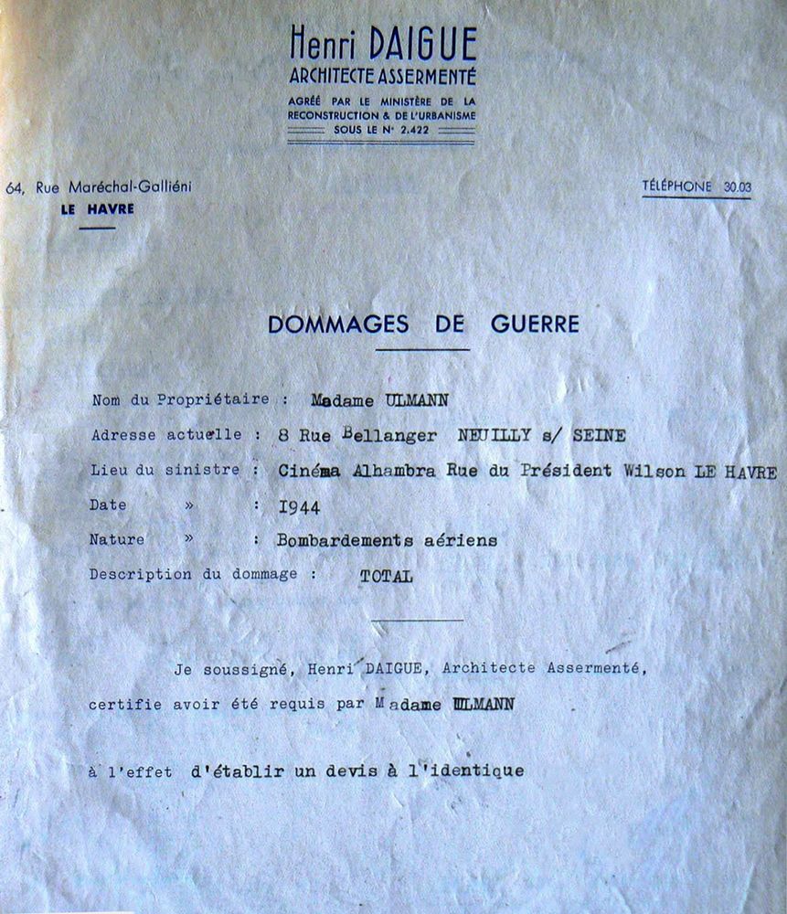 Le Havre Cinéma Gaumont Pathé Lecesne reconstruction Perret star Apollo Grillon Alhambra, Sirius Vox Rex Scala Royal Rio Réau Paris Sainte Adresse Lido Henri Daigue Normandy