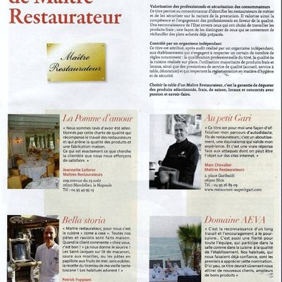 Article FÉMINA semaine du 20 au 20 Octobre 2014 SUR LES MAITRES RESTAURATEURS
