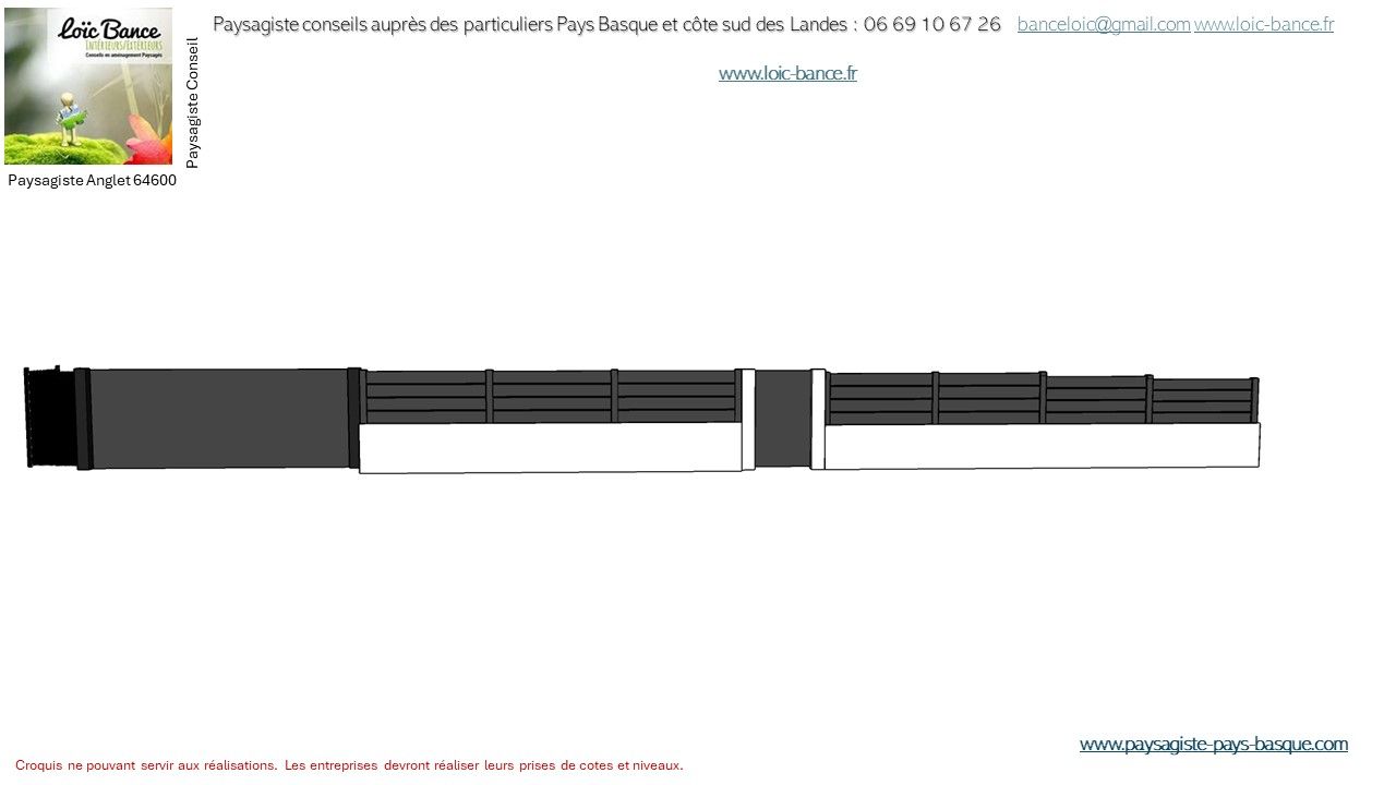 Paysagiste Anglet, clôture alumium anthracite, portail coulissant, étude paysagère.