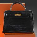 Hermès. Sac Kelly en croco noir