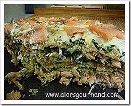 Gâteau de crêpes saumon ricotta épinards