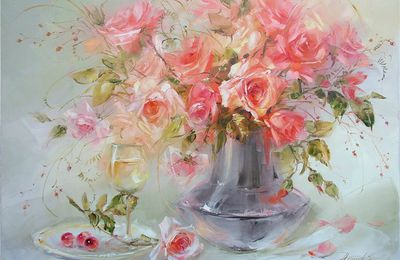 Eclats de roses et de vie dans ce tableau d'Anna Homchik