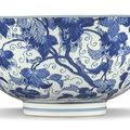 A blue and white 'squirrel and grape' bowl, Kangxi mark and period (1662-1722)