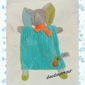 Doudou Peluche Plat Eléphant Bleu Echarpe Orange Mots D'Enfants 