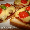 Toasts au jambon, fromage et champignons