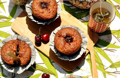 Muffins amandes-cerises au carré frais {robot pâtissier Moulinex à gagner}