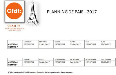 [A LA CPAM 75] ACTUS : Planning paie 2017