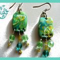 Boucles Fimo et facettes "granité de menthe"