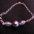 Bracelet chaine argentée & perles "imitation culture" en cage