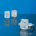 An important pair of 8.15 and 8.01 carats rectangular-cut diamond ear studs & A 11.58 carats rectangular-cut diamond ring