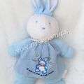 Doudou Peluche Lapin Bleu Blanc Tablier Vichy Je Suis Un Bébé De L'An 2000 Klorane